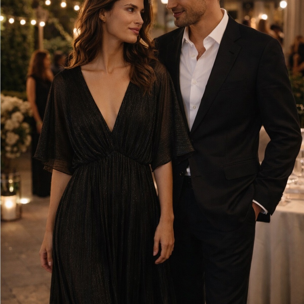 The Kooples Black Maxi Dress with Subtle Shimmer